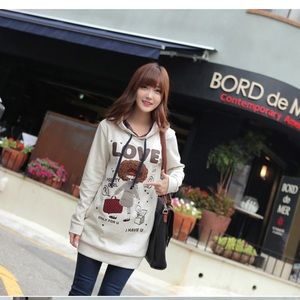 clicknfunny Korea Hooded Print Pullover XS/S